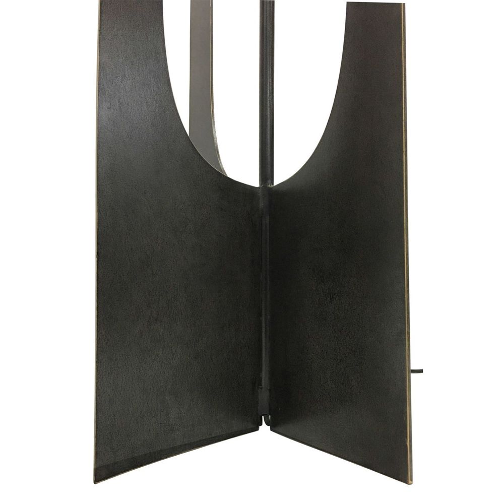 Contemporary dark oak finished floor lamp with natural linen shade