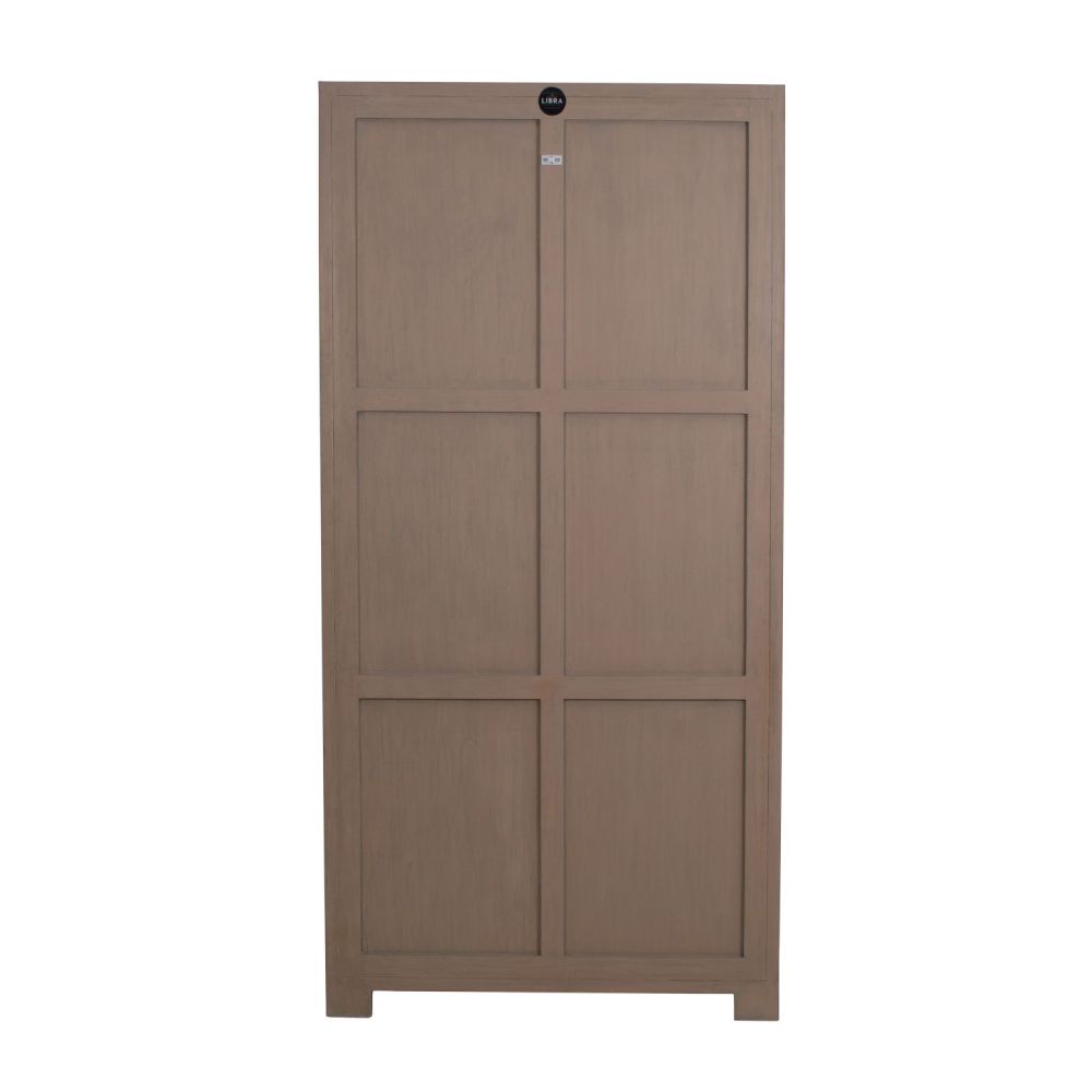 A natural beech wood veneer display cabinet with two glass doors
