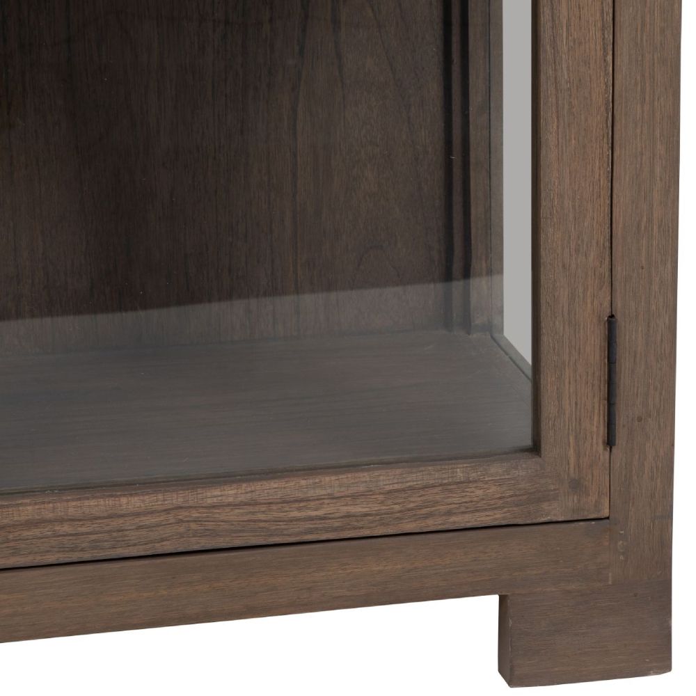 A natural beech wood veneer display cabinet with two glass doors