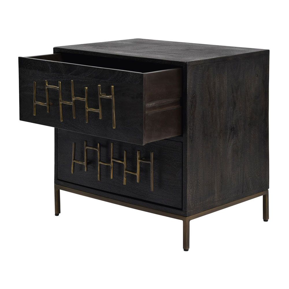chic bedside table with two drawers and stunning brass detailing handles