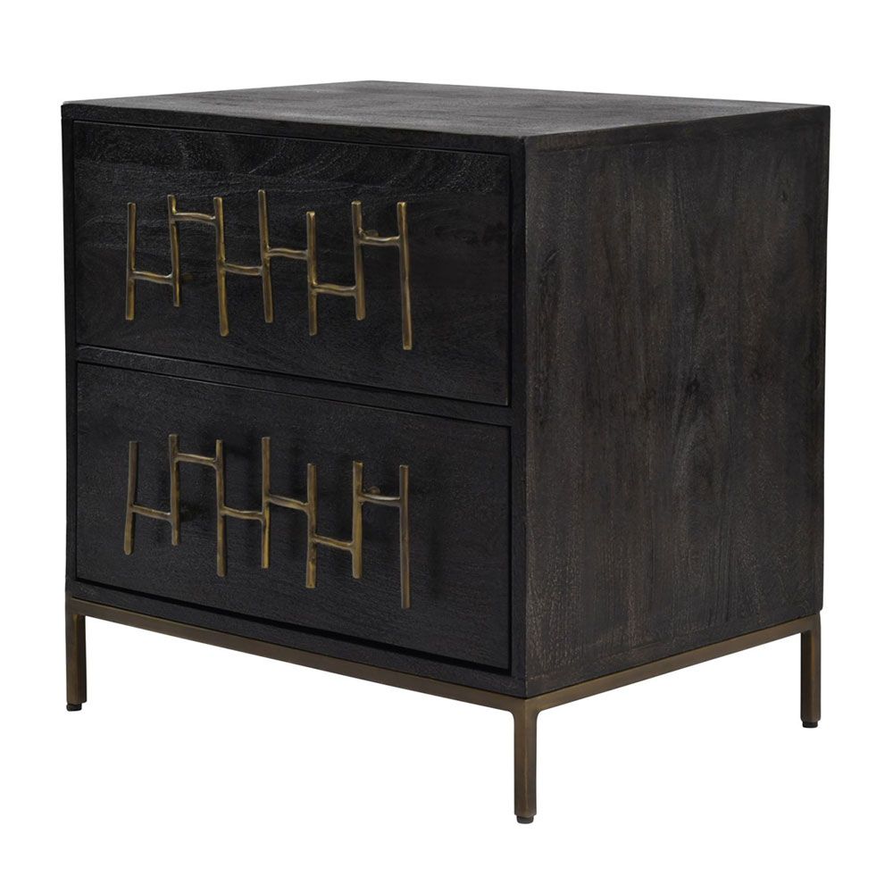 chic bedside table with two drawers and stunning brass detailing handles
