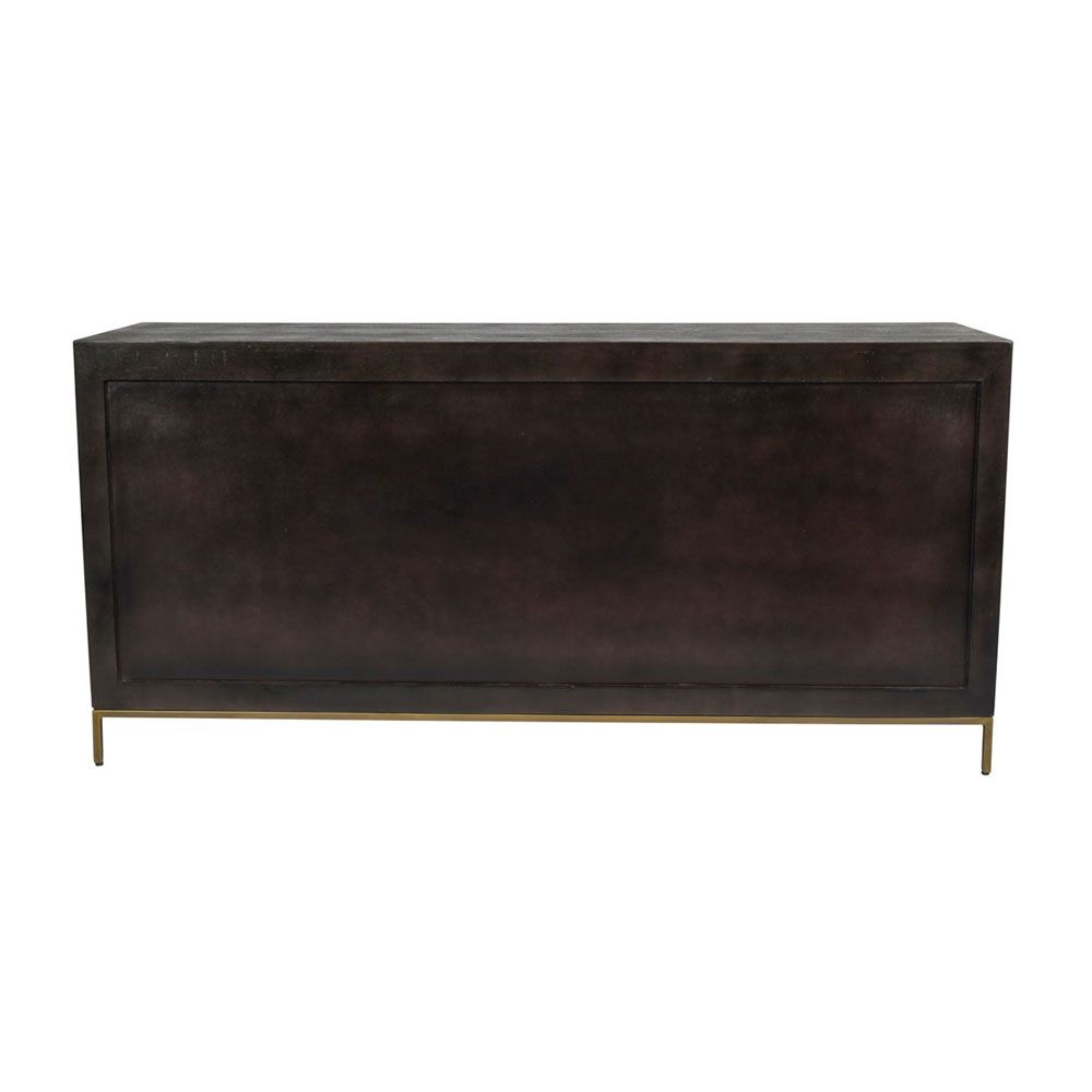 natural dark wooden sideboard with brass detailing