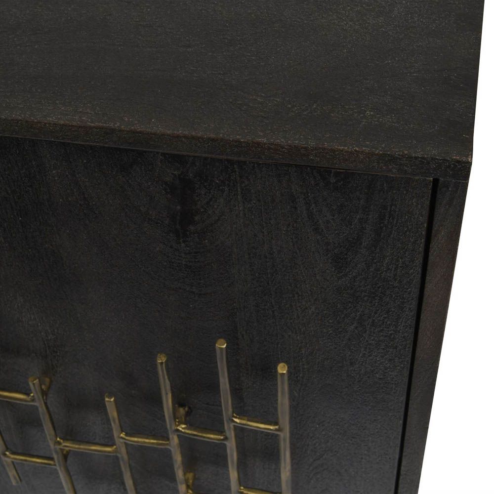 natural dark wooden sideboard with brass detailing
