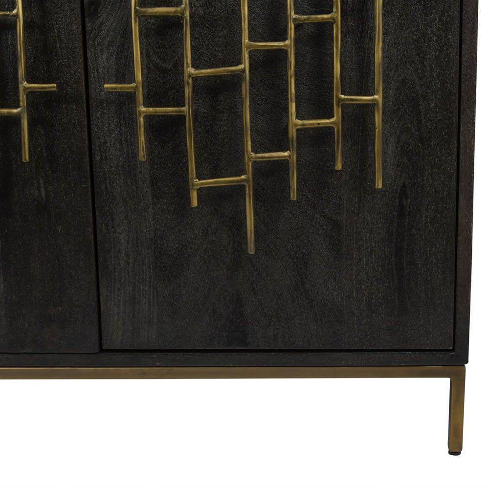 natural dark wooden sideboard with brass detailing