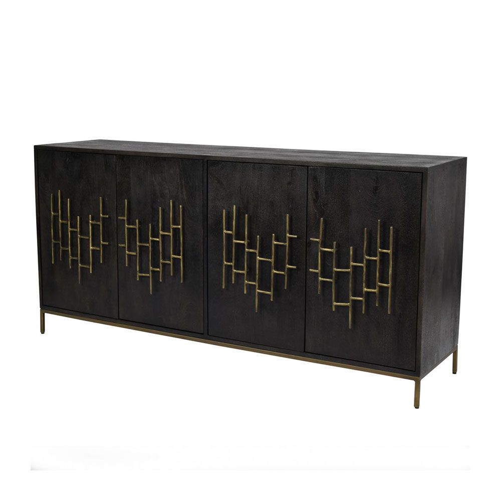 natural dark wooden sideboard with brass detailing