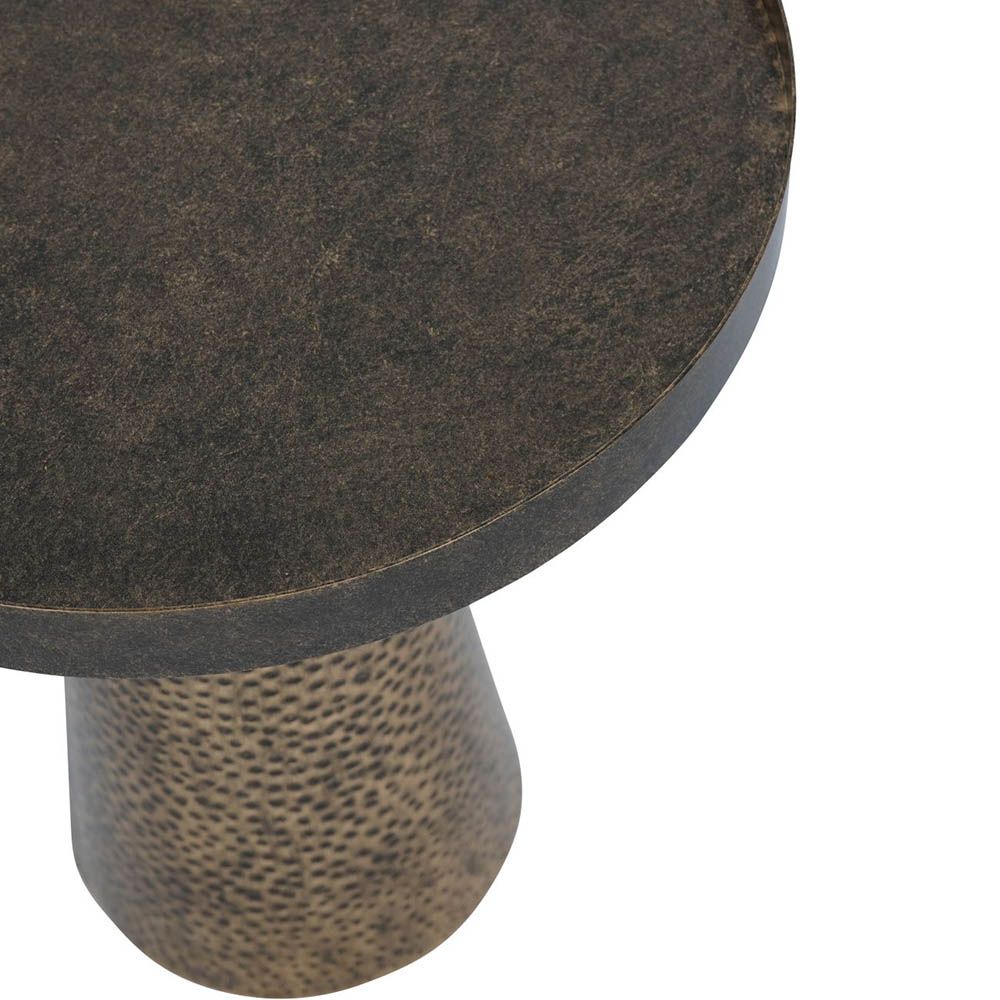 Opulent modern round side table with textured brass finish
