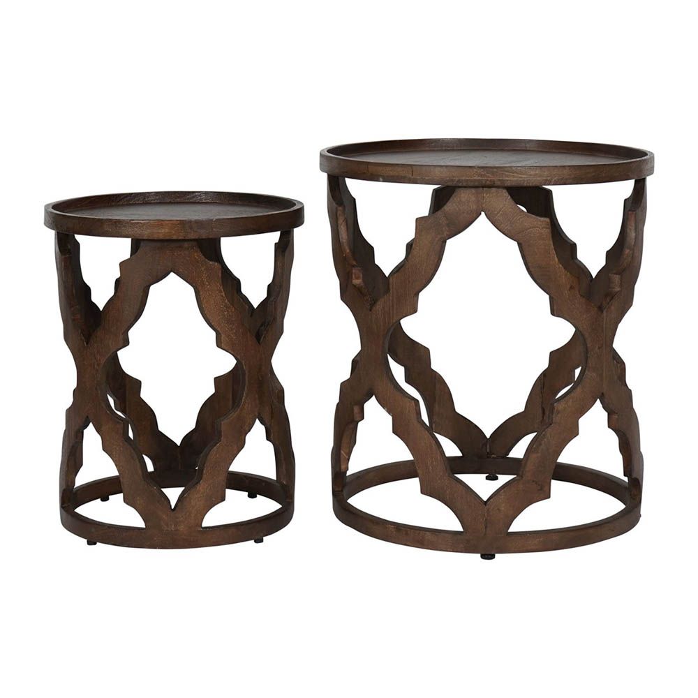 Gorgeous Balearic-style nesting side tables with intricate pattern bases