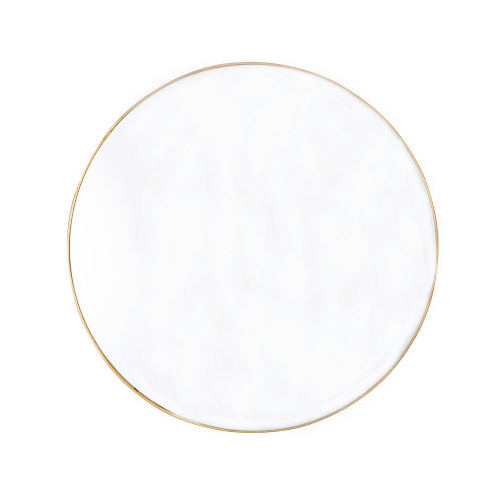 A luxurious round minimal mirror with a golden rim