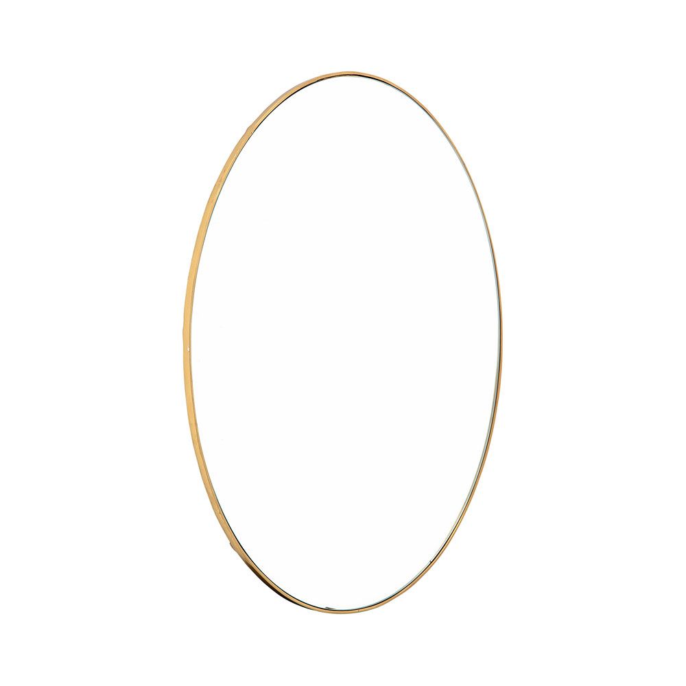 A luxurious round minimal mirror with a golden rim