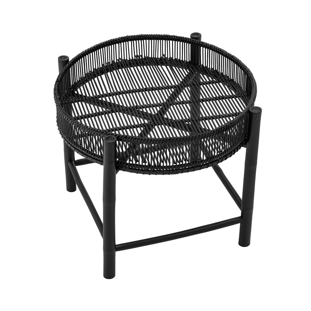 A chic and sophisticated round black bamboo side table 