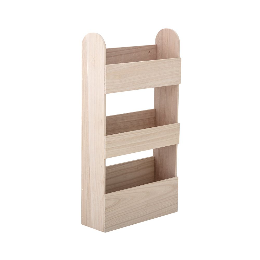 A Scandinavian-style natural paulownia wood shelf storage unit