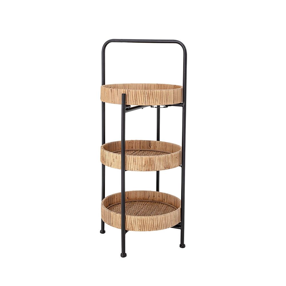 foldable three-shelf side table made in metal and rattan