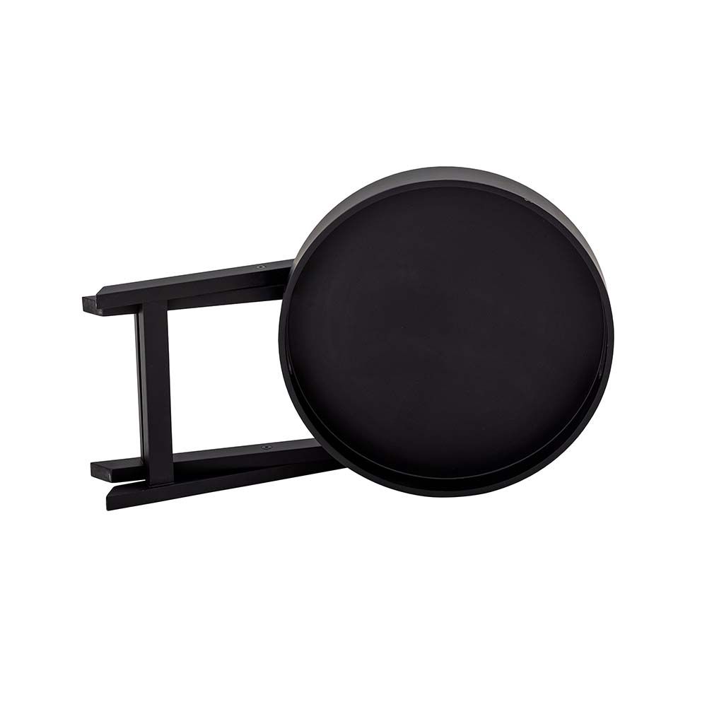 A sleek and simple black side table with removable tray top and criss cross black legs
