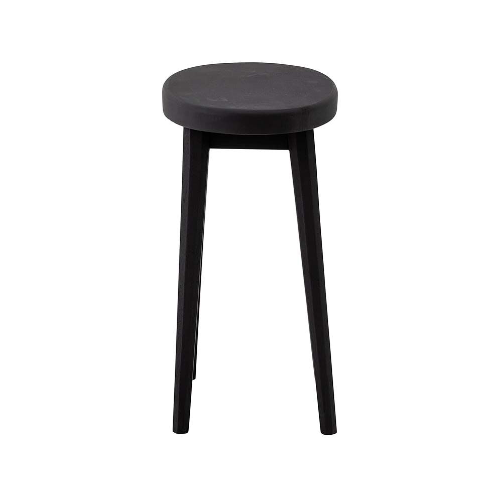A black ovular shaped, side table crafted from mango wood