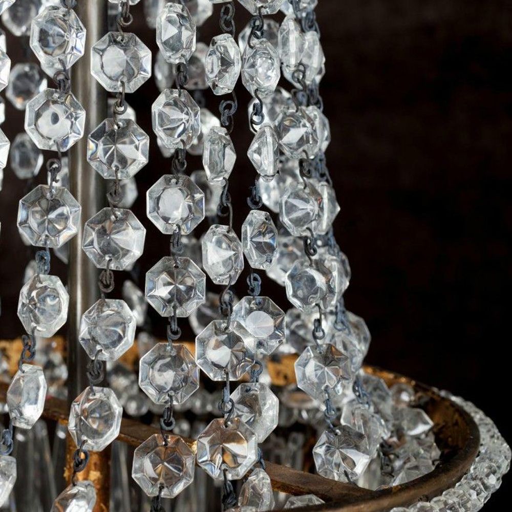 Cascading, hung glass crystals and beading, antique finish chandelier