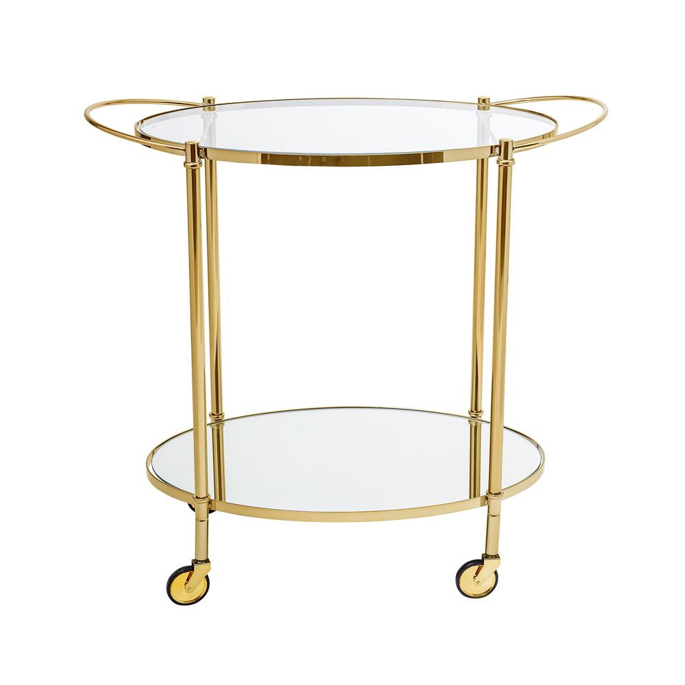 A luxurious gold and glass modern bar trolley