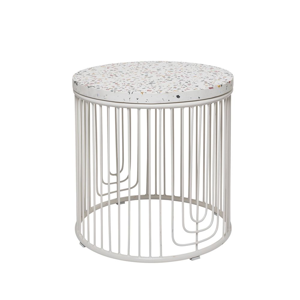 A luxurious fiberstone and iron side table