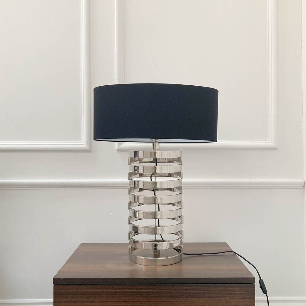 contemporary lamp with nickel finish and black shade