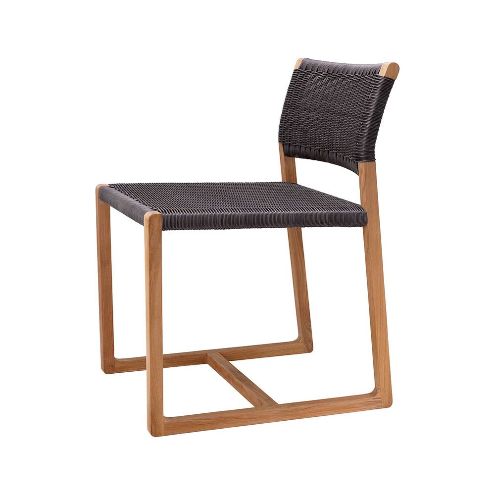 Gorgeous scandi-inspired dining chair with black woven backrest and wooden legs