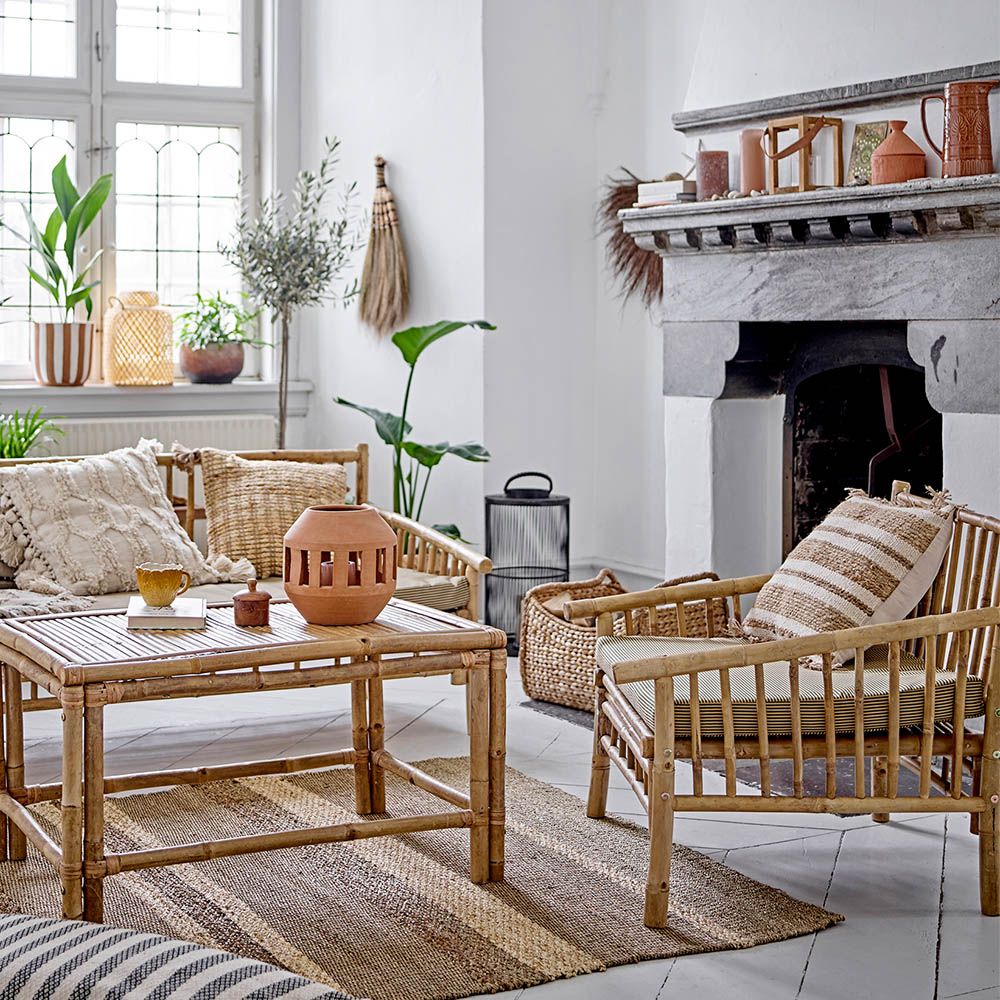 Jute and cotton striped outdoor cushion with fringe detail
