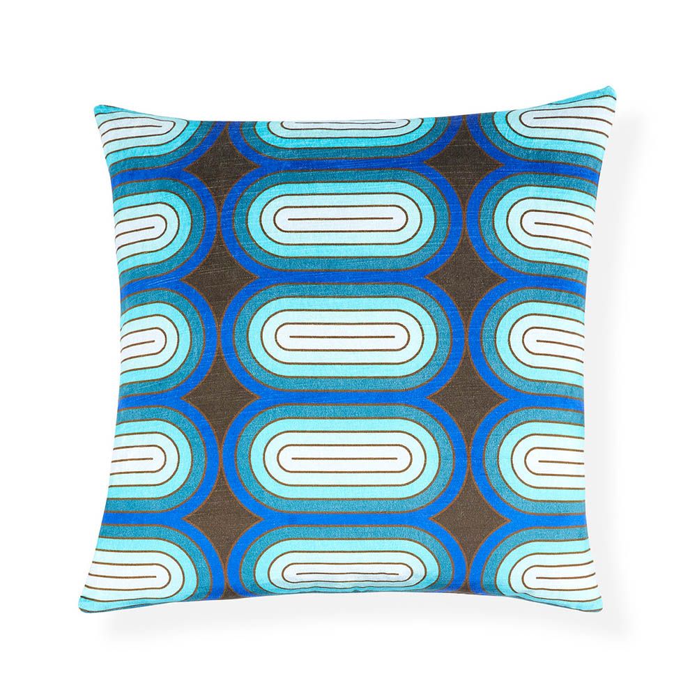 Mesmerising capsule pattern cushion in varying blue tones