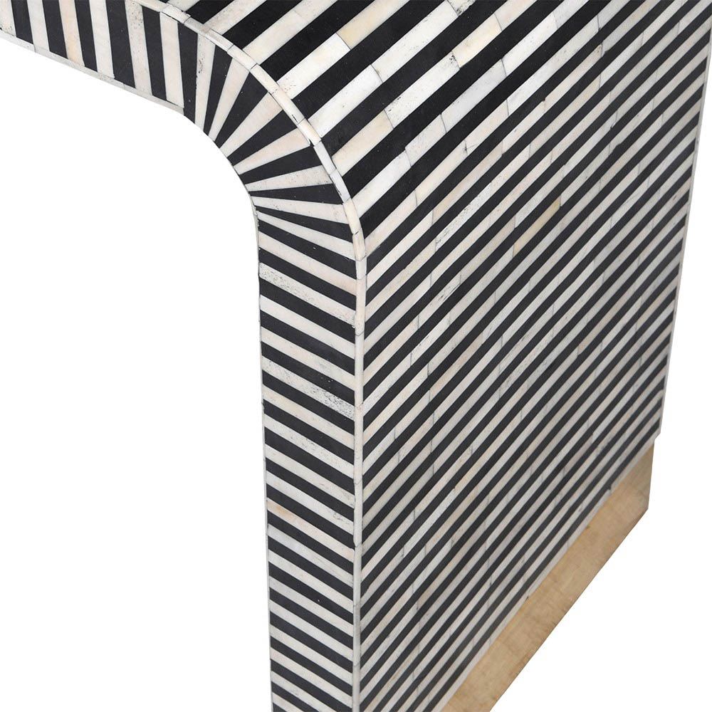 Exquisite console table with black and white bone inlay design with wooden feet