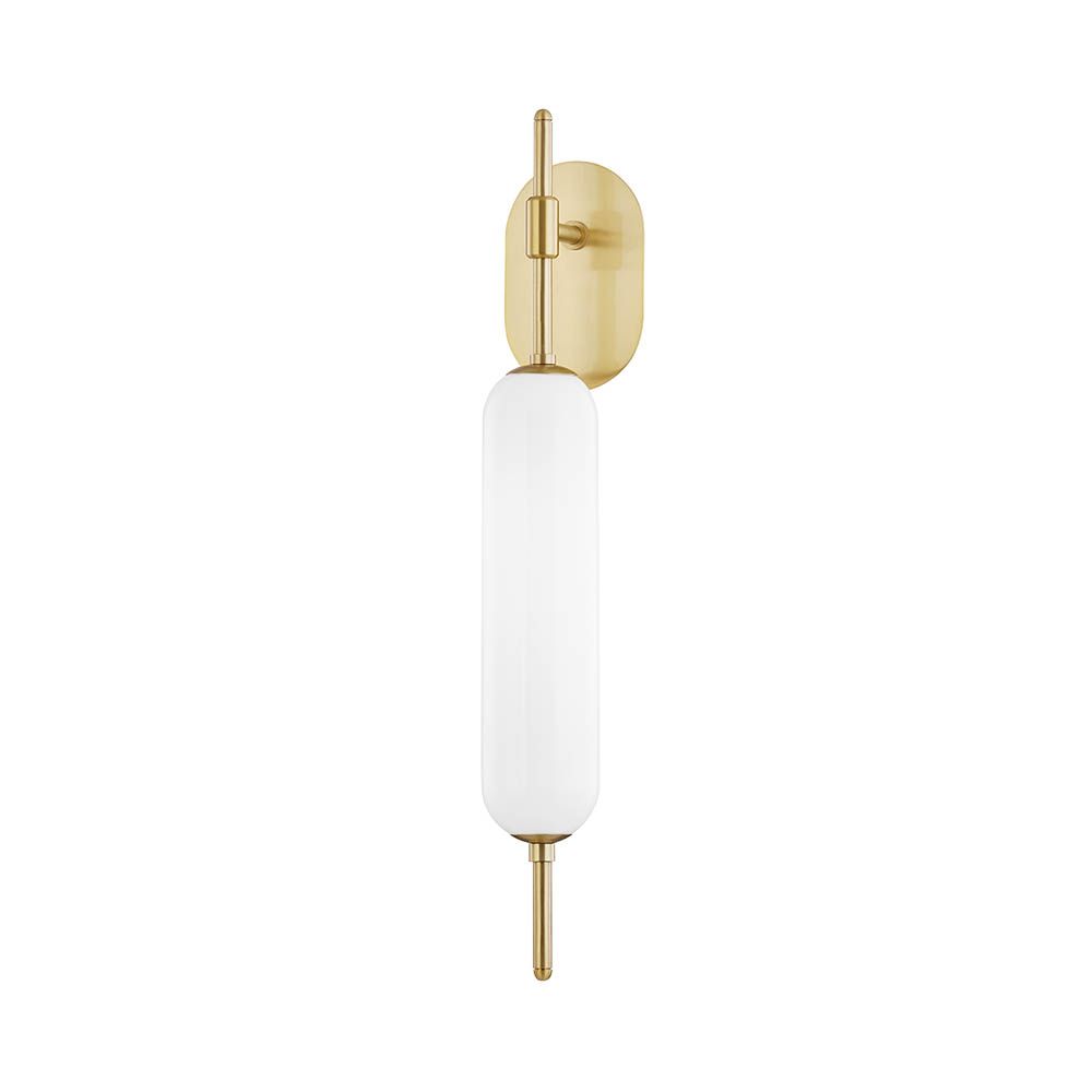 Luxurious brass wall light with opal coloured glass