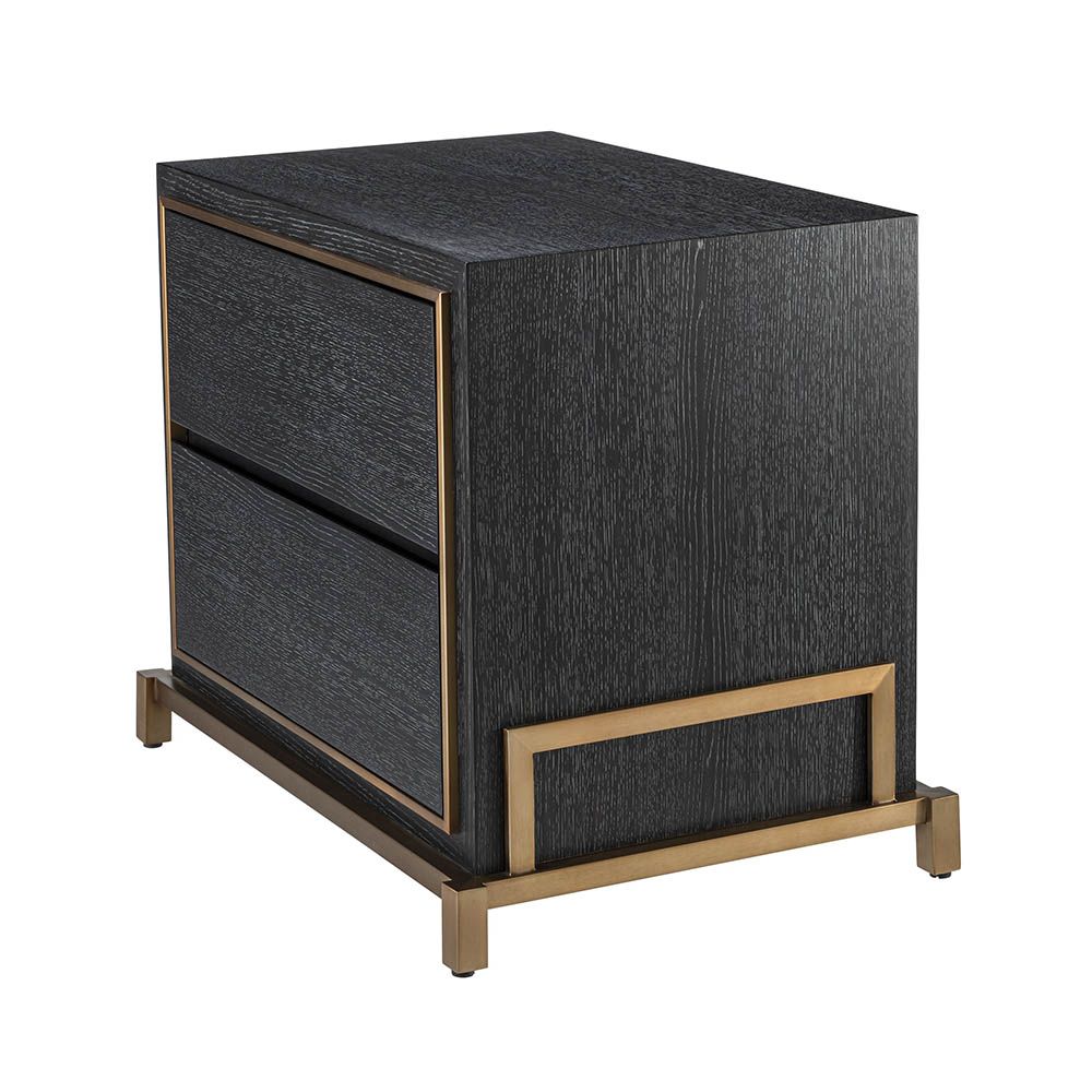 Elegant modern bedside table with dazzling brass details.
