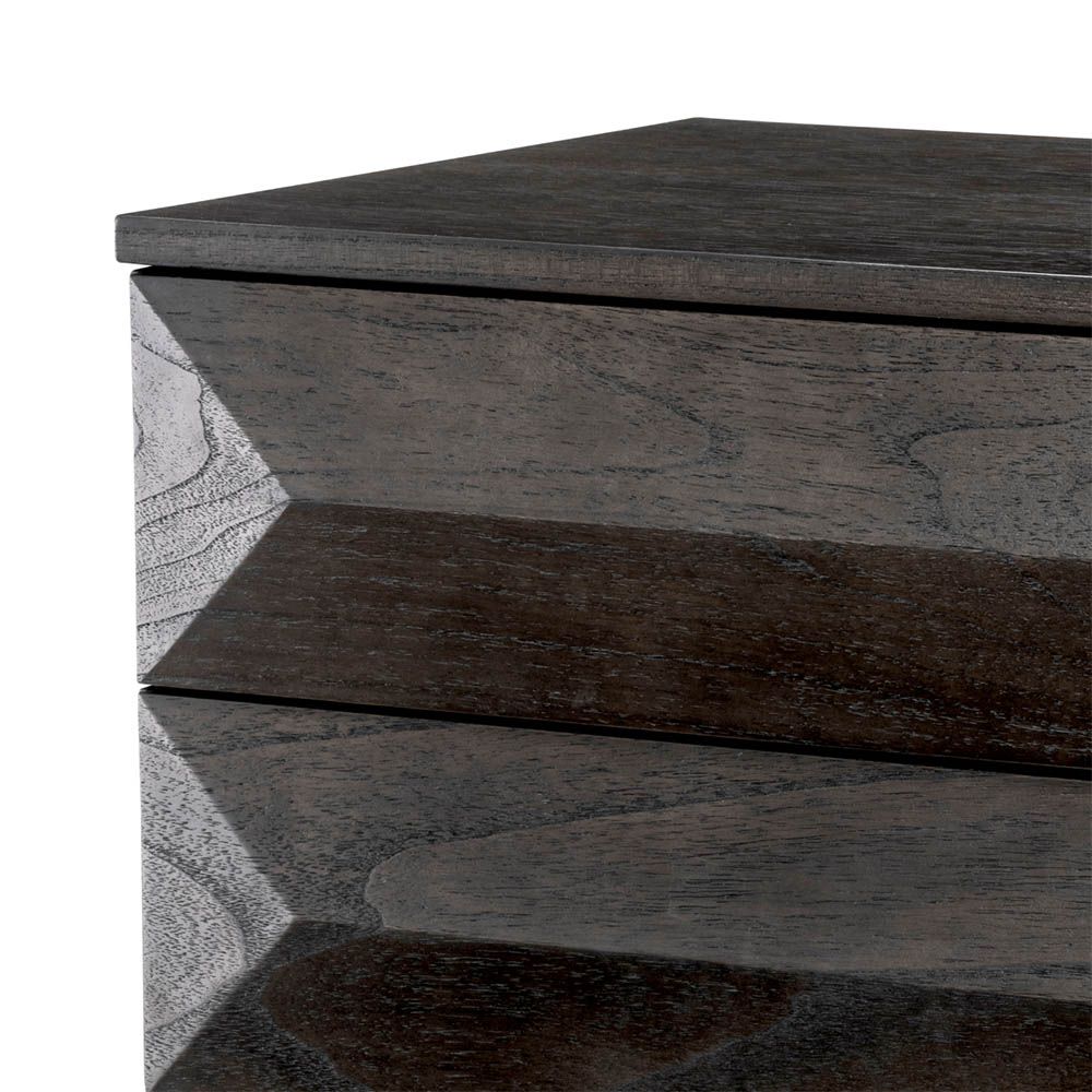 Elegant dark wood bedside table with brass legs