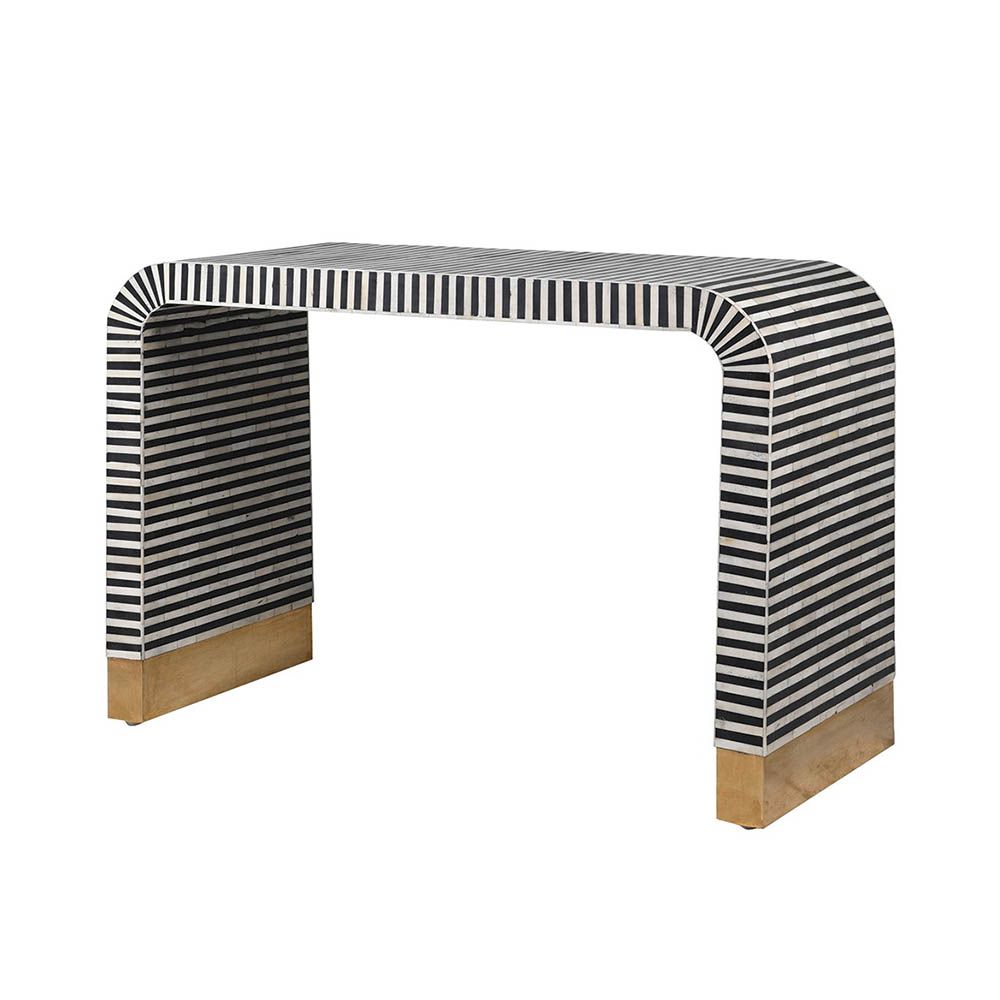 Exquisite console table with black and white bone inlay design with wooden feet