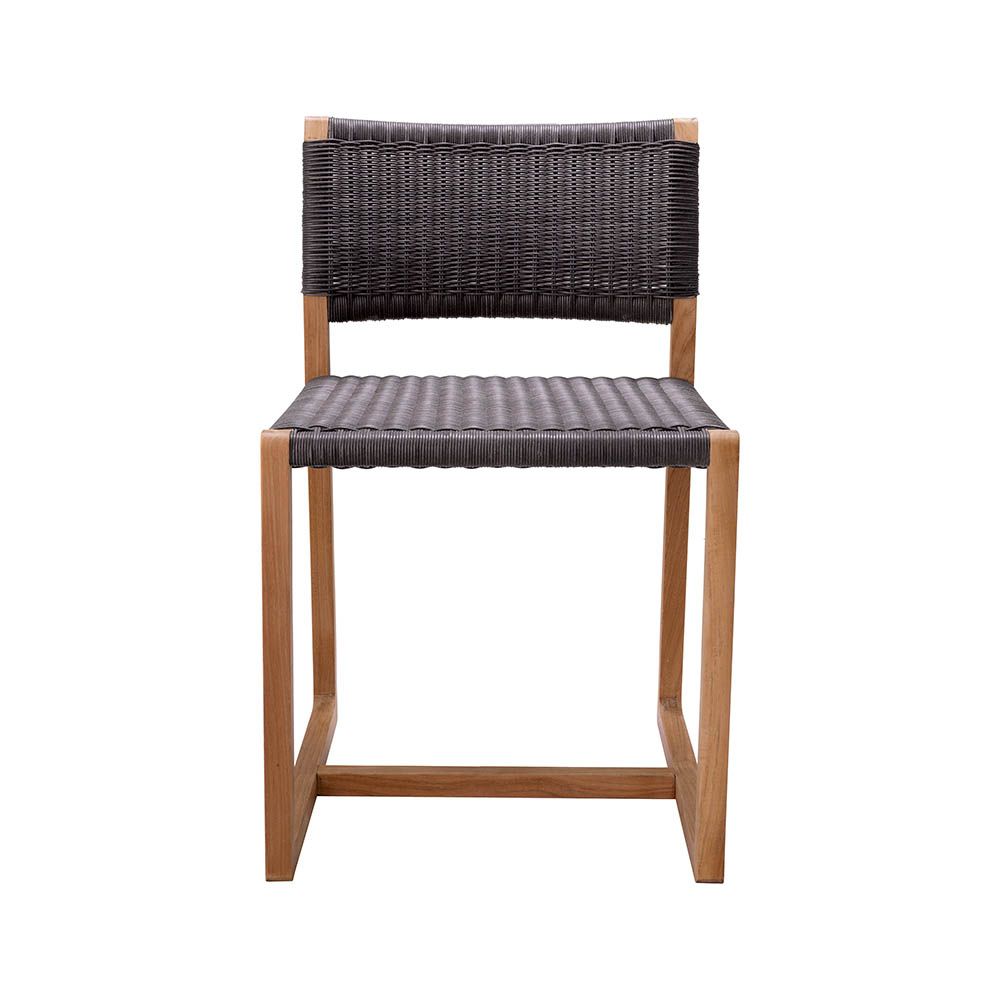 Gorgeous scandi-inspired dining chair with black woven backrest and wooden legs