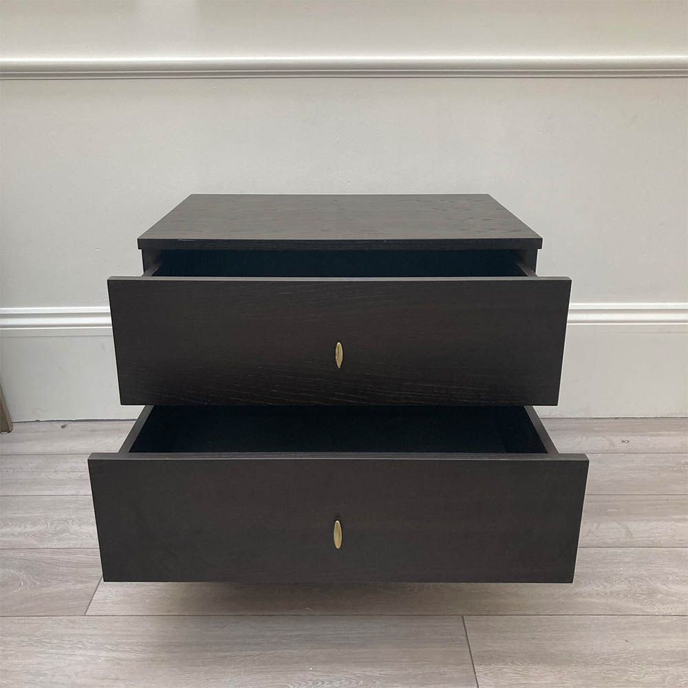 Walnut Matte bedside table with two drawers and gold accents