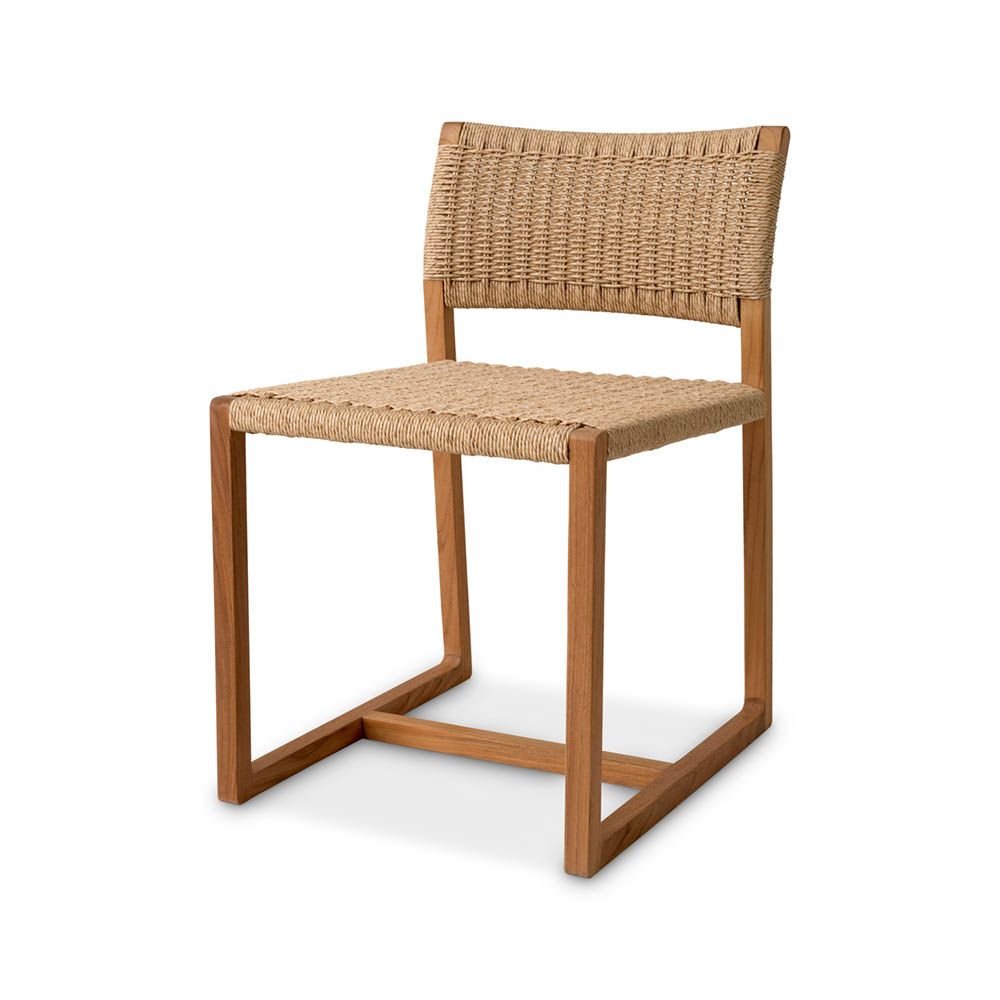 Gorgeous scandi-inspired dining chair with natural woven backrest and wooden legs