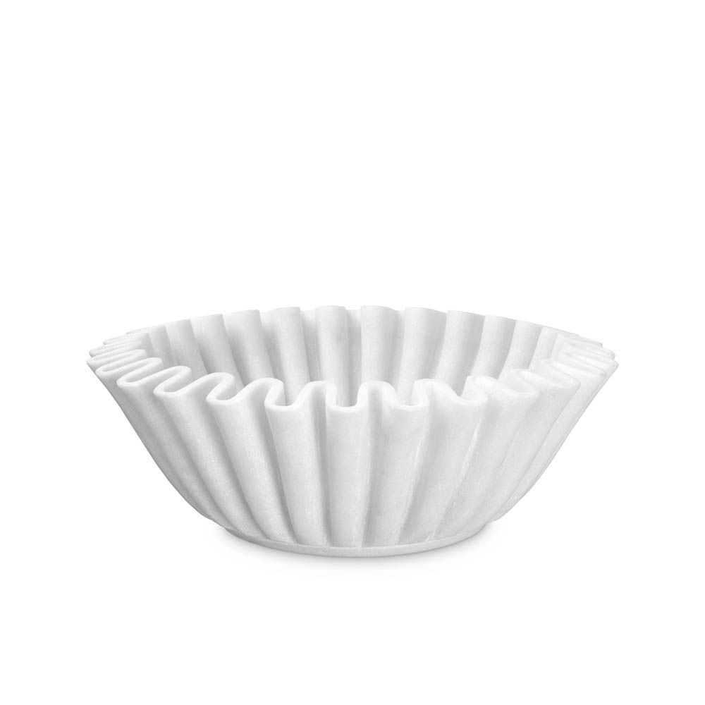Eye-catching ruffled edge bowl in white marble