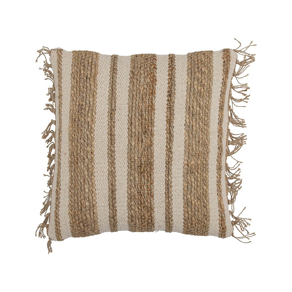 Jute and cotton striped outdoor cushion with fringe detail