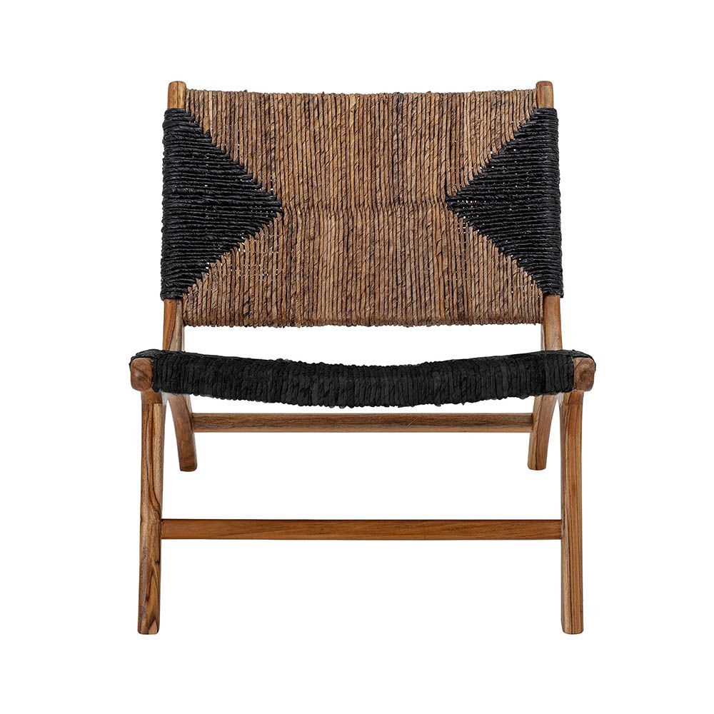 Enchanting laid-back lounge chair with black graphic pattern and natural textures.