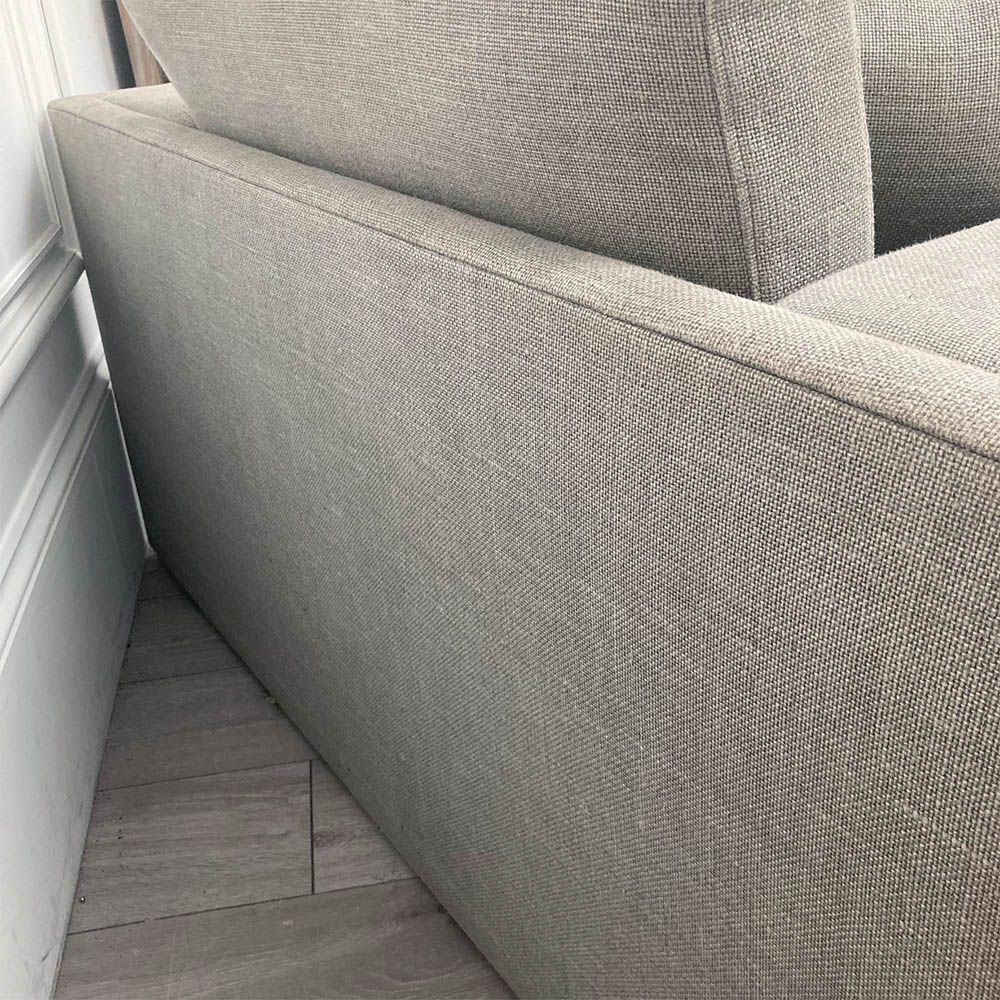 Ultra cosy grey linen sofa with two scatter cushions