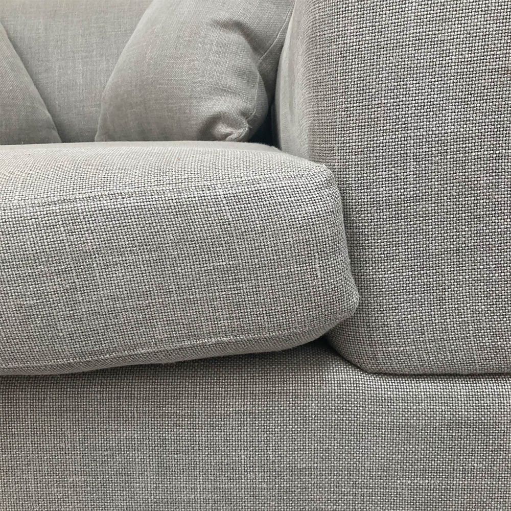 Ultra cosy grey linen sofa with two scatter cushions