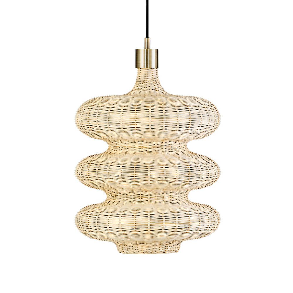 Elegant wavey lamp in wicker finish with brass accents