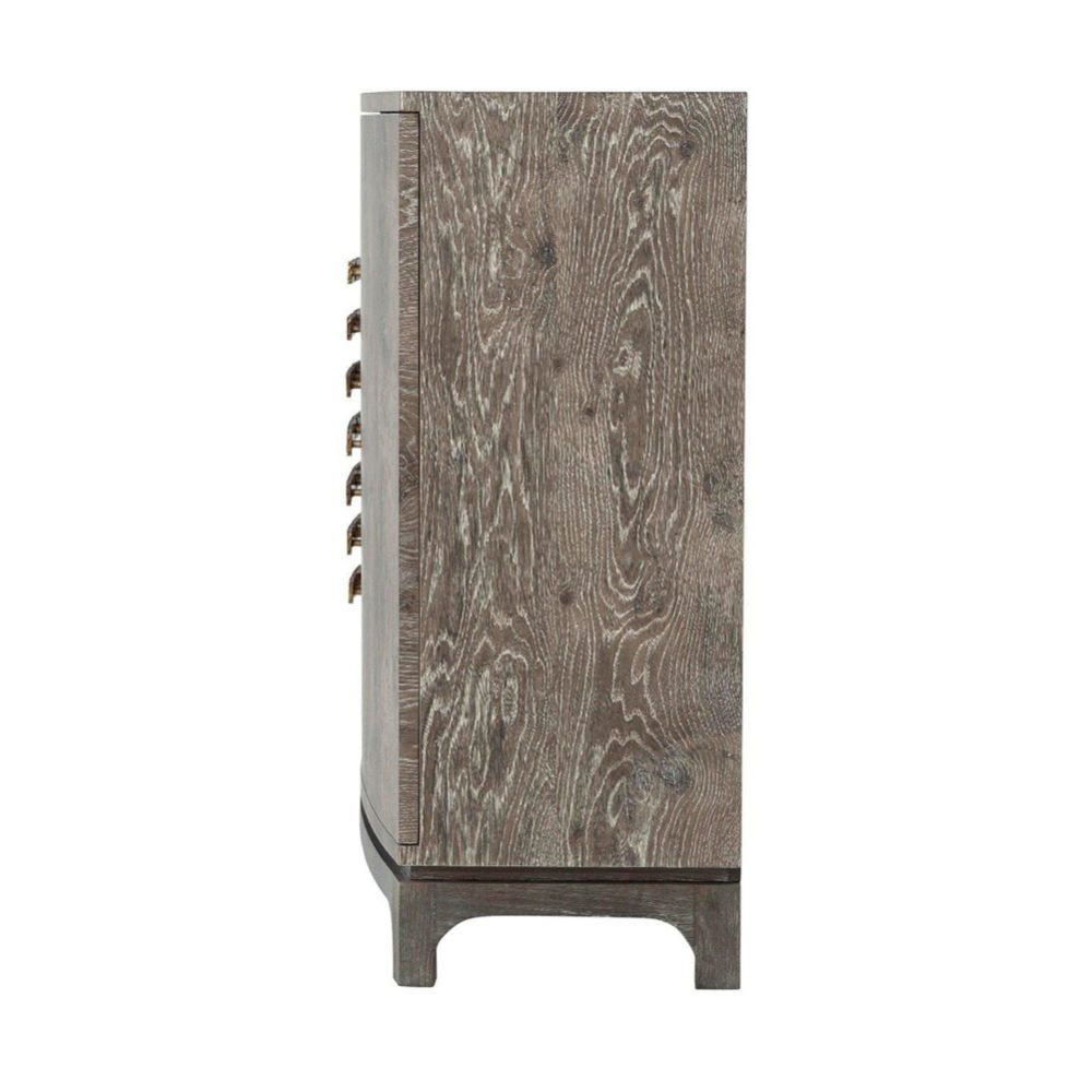 Timeless natural wood finish with horizontal brass handle