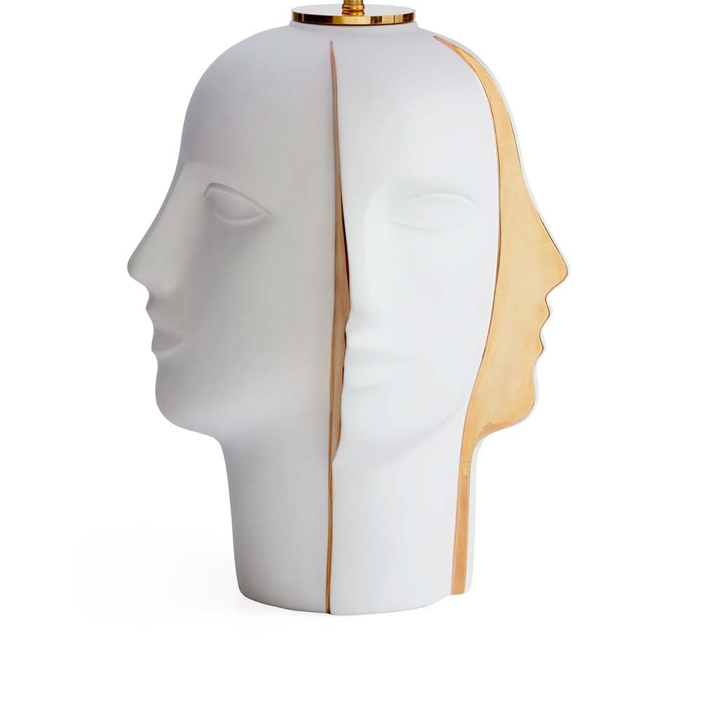 A lavish four sided side lamp with gold features