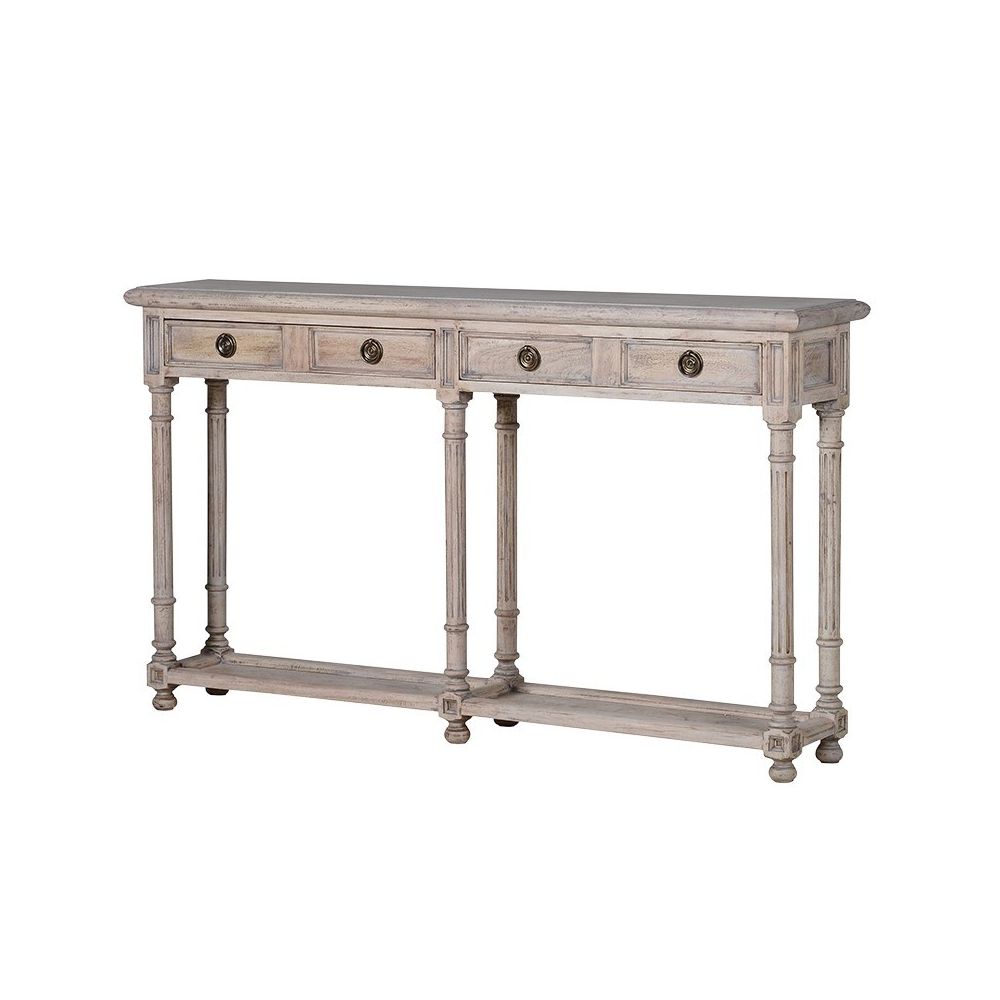 Distressed wood, French-style console table with two drawers