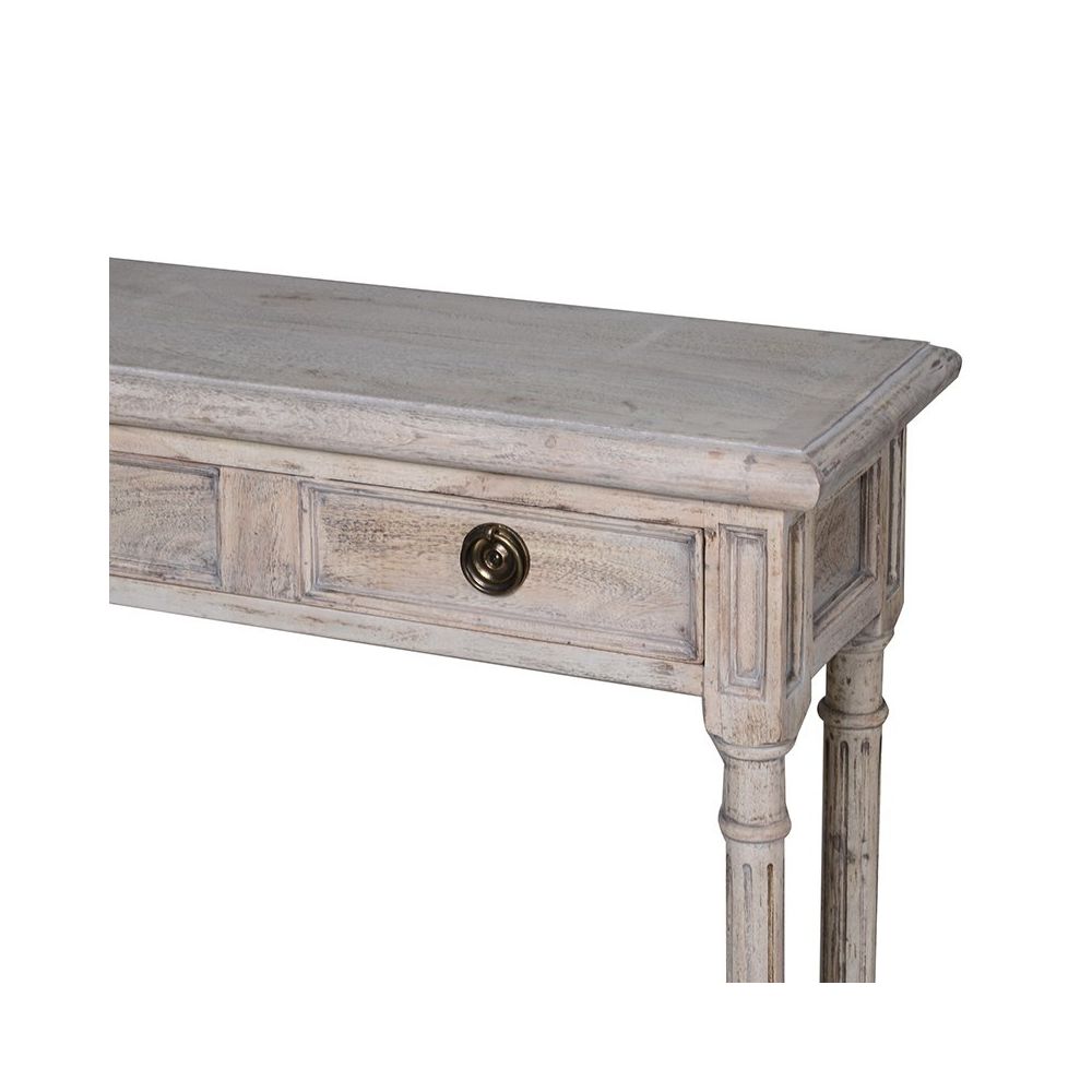 Distressed wood, French-style console table with two drawers