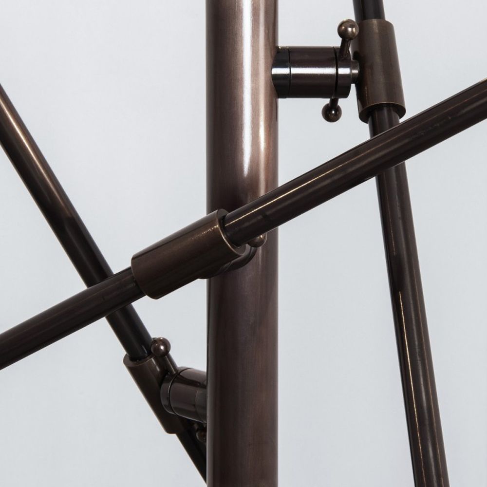 Black gunmetal finish solid brass industrial floor lamp with 3 arm angled frame and clear glass lampshades