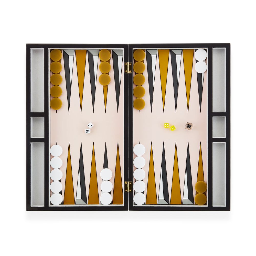 A glossy backgammon set by Jonathan Adler with Colosseum-inspired curves and moody colourway