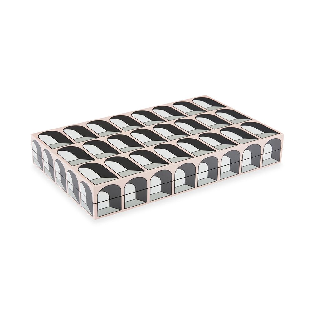 A glossy backgammon set by Jonathan Adler with Colosseum-inspired curves and moody colourway
