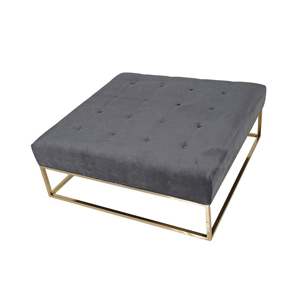 Dark grey velvet ottoman table with gold stainless steel base