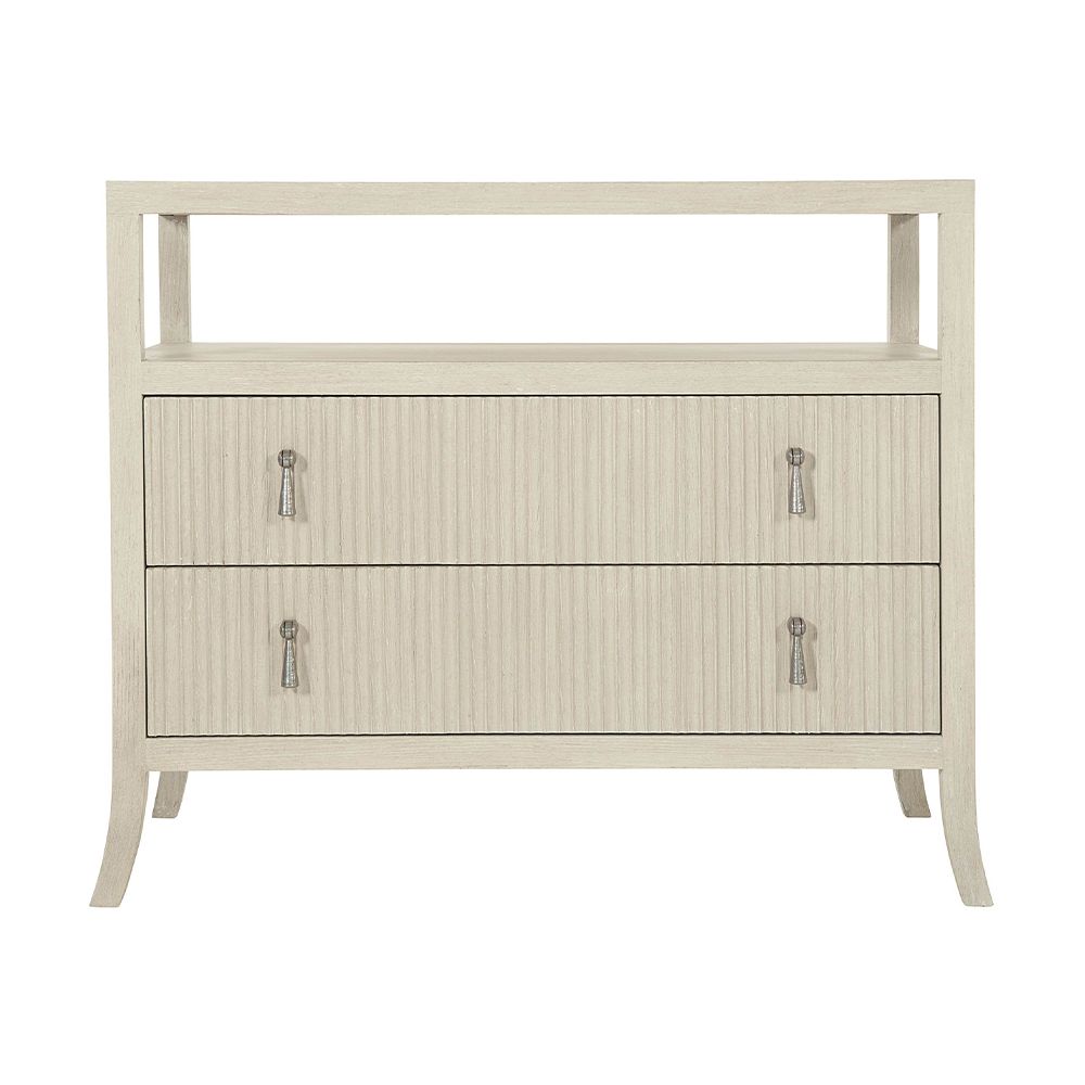 A beautiful two drawer bedside table with sophisticated indented drawer fronts