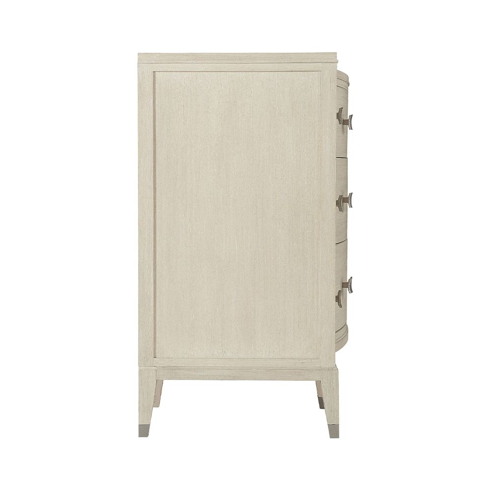 A gorgeous dresser from Bernhardt with a natural finish, tarnished nickel accents and nine drawers