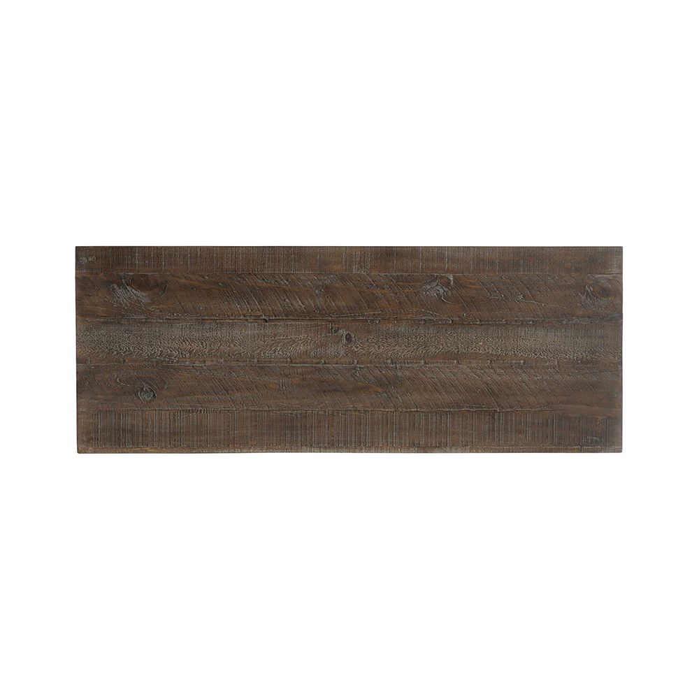 A quirky three drawer chest from Bernhardt with a textured wood finish and smooth steel overlays